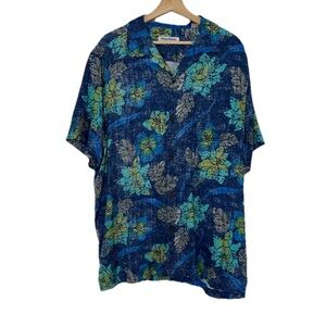 Tommy Bahama Blue Tropical Floral Casual Button Down Sz. XL